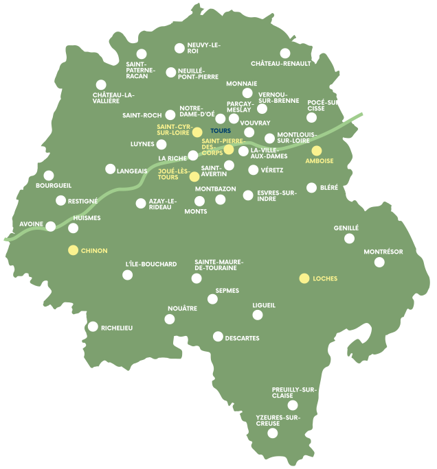 Carte Indre-et-Loire - tournée de automne 2023 de l'Agence mobile 